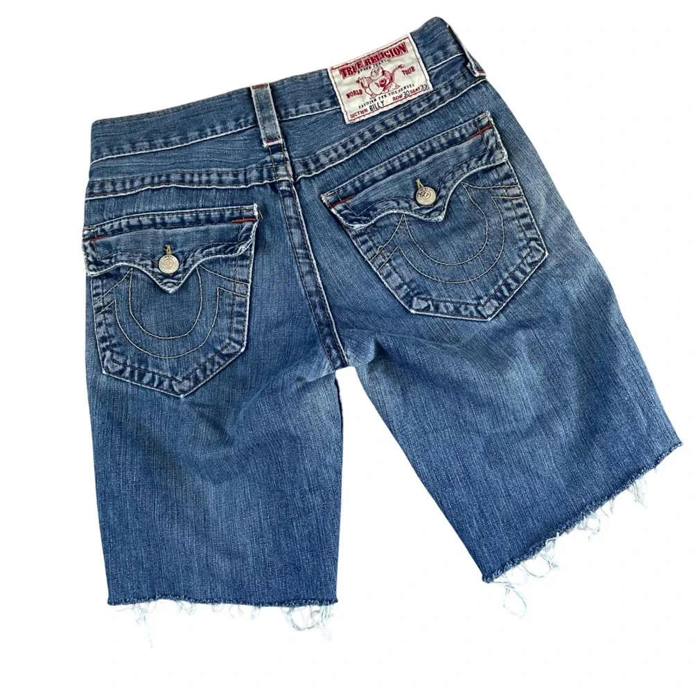 True Religion Denim Jorts Jean Shorts Mens 30 x 33 Billy‎ Distressed Cutoff Y2K